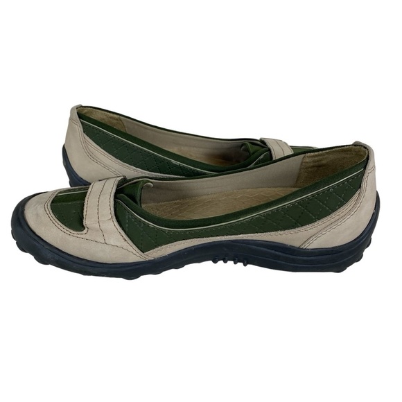 Lands End Flats Loafers Womens 9B Tan/Forest Green Leather Slip On Comfort Shoes - Picture 3 of 13